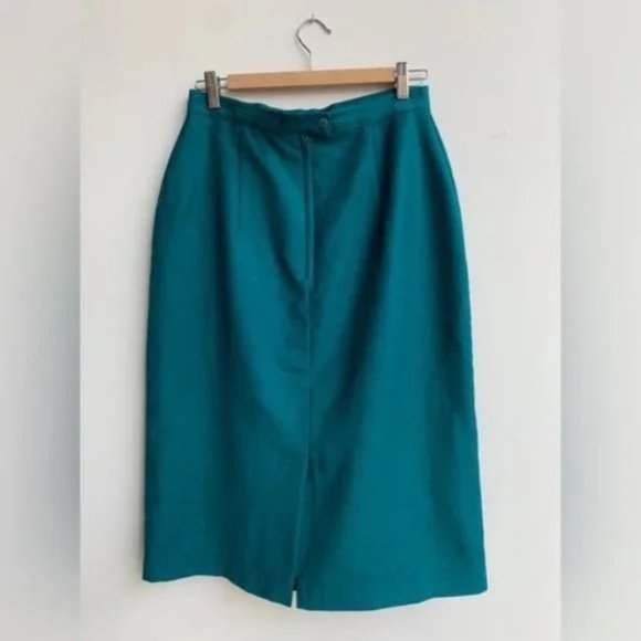 [SOLD] VINTAGE 100% Wool 50's Teal Aqua Jewel Tone High waisted Pencil Skirt - Picture 9 of 10